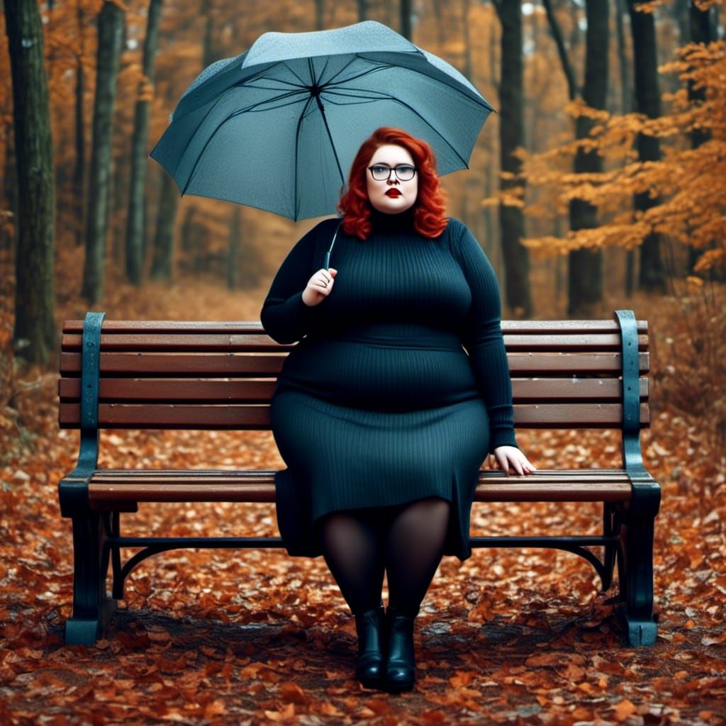 Hyperrealistic Portrait of Curvy Woman in Autumn Rain