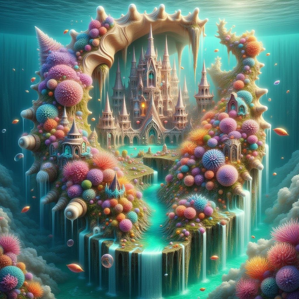 Fantasy Underwater City with Coral, Digital Art