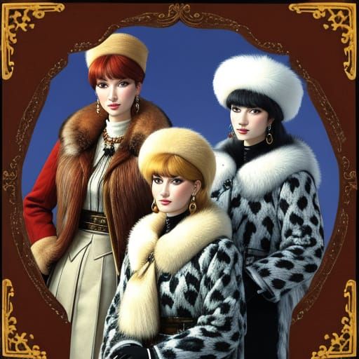 Women in Furs Along a Coastal Landscape