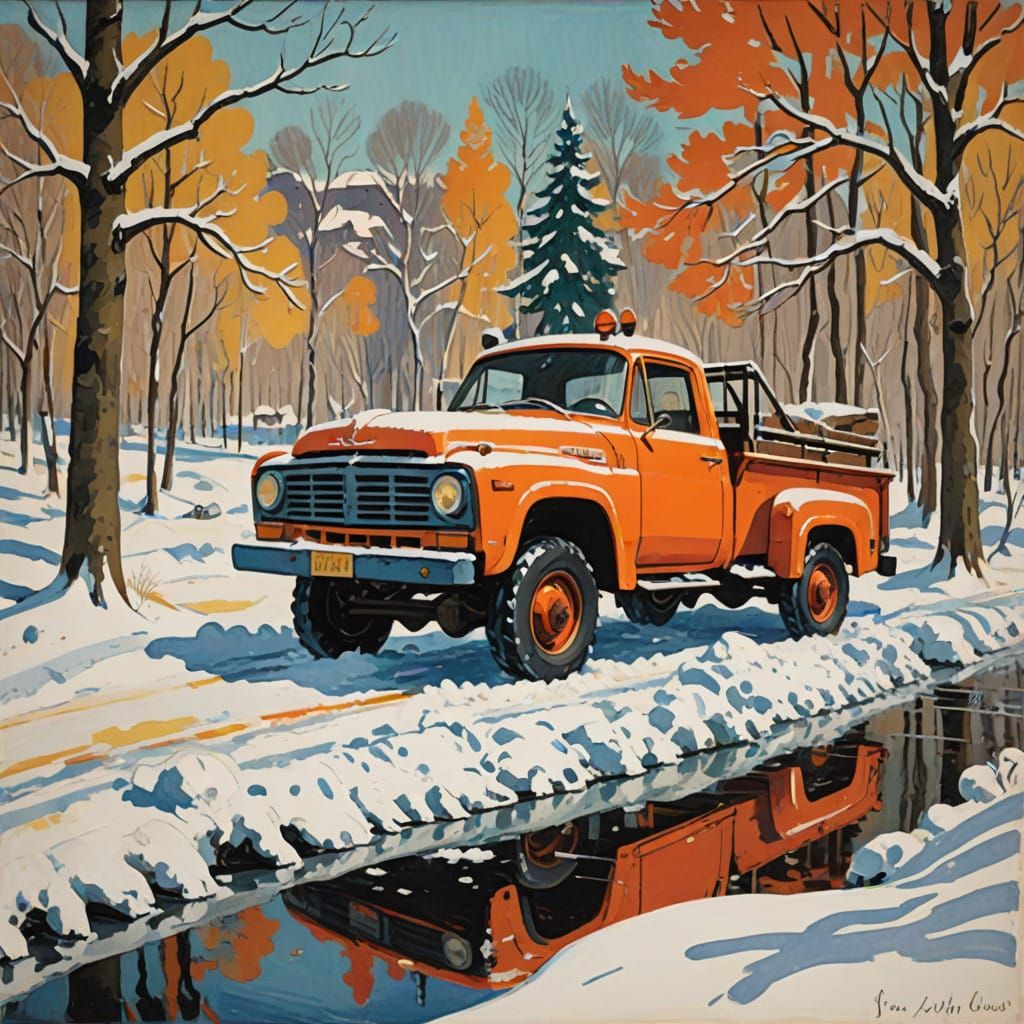 Winter Rescue in a Snowy Forest: A Gouache Painting