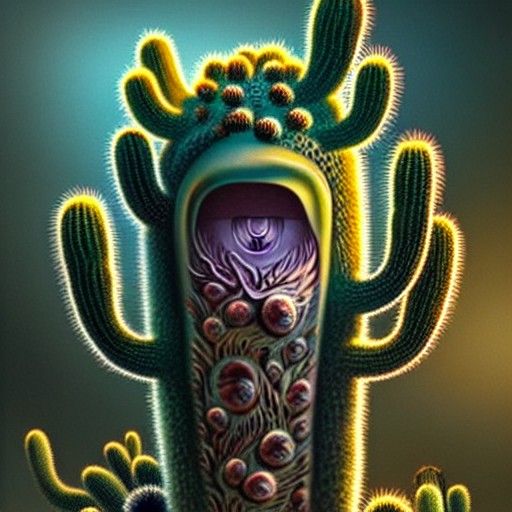 Hyperdetailed Anthropomorphic Cactus with Amber Lighting