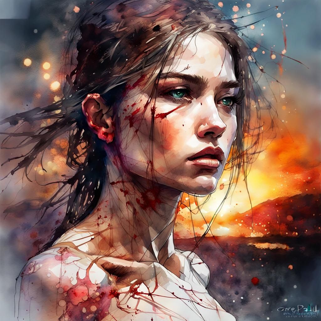 Beautiful MMA Fighter in Digital Watercolor Art