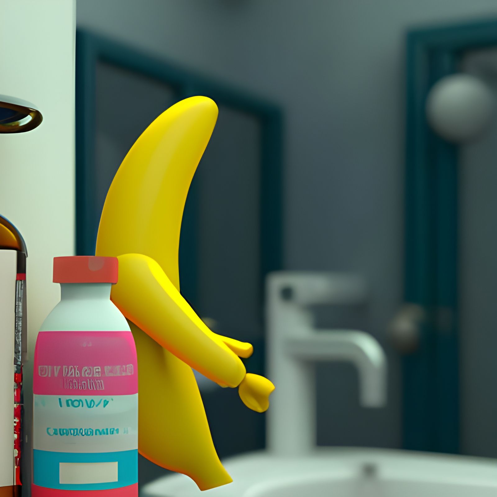 Banana with Pills: 3D Digital Art Illustration