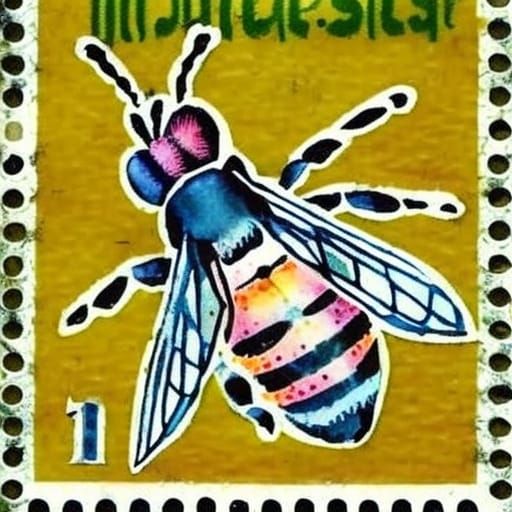 Watercolor Honeybee Postage Stamp Art