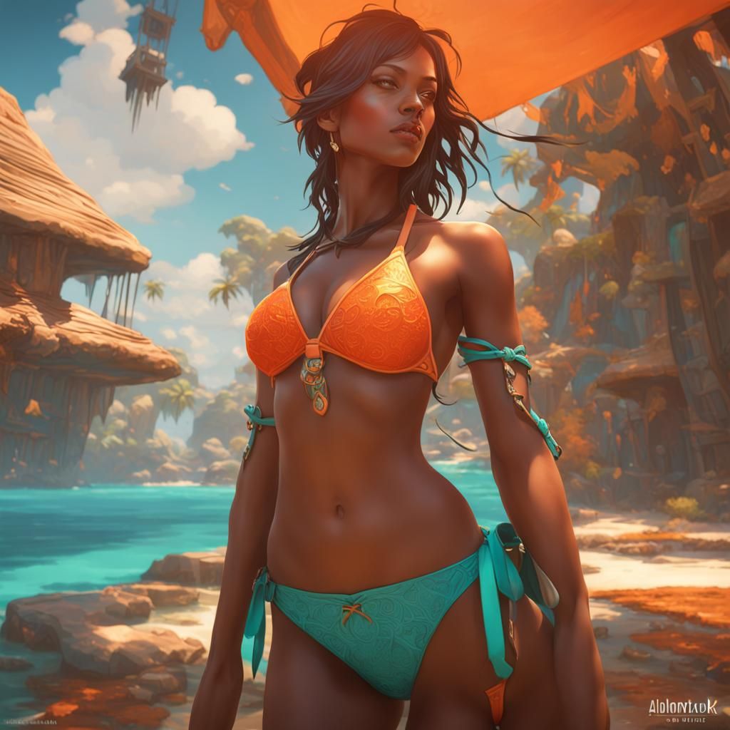 Beautiful Woman in Bikini: Hyperdetailed Concept Art