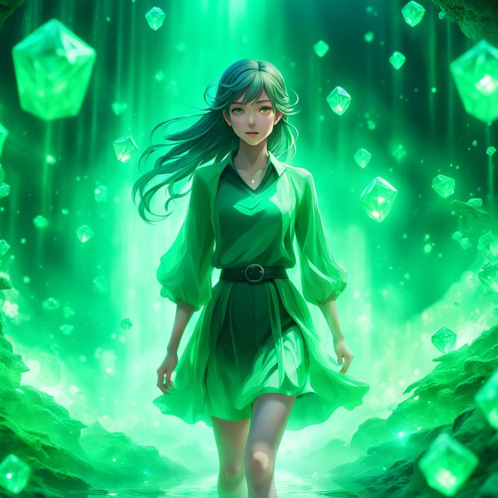 Emerald Dreamscape: 3D Anime Art Inspired by WLOP