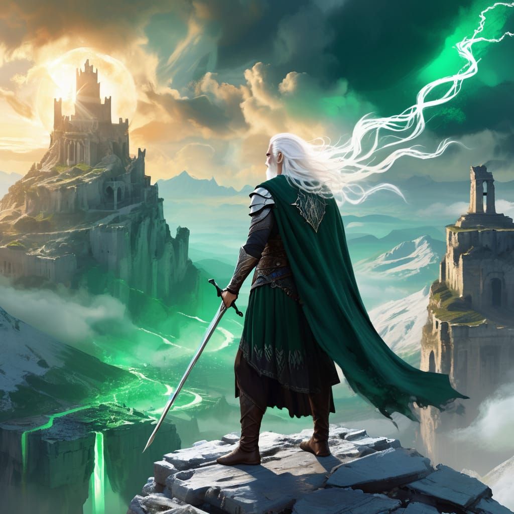 Valyrian Warrior on Mountain Peak in Ethereal Painterly Styl...