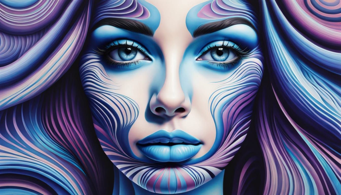 Surreal Woman's Face Melts into Abstract Pattern