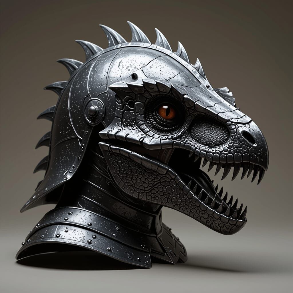 Velociraptor Helmet Concept Art in Dark Fantasy Style