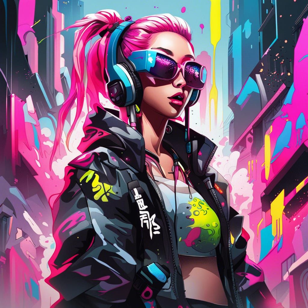 Cyberpunk K-Pop Star in Graffiti Art Style