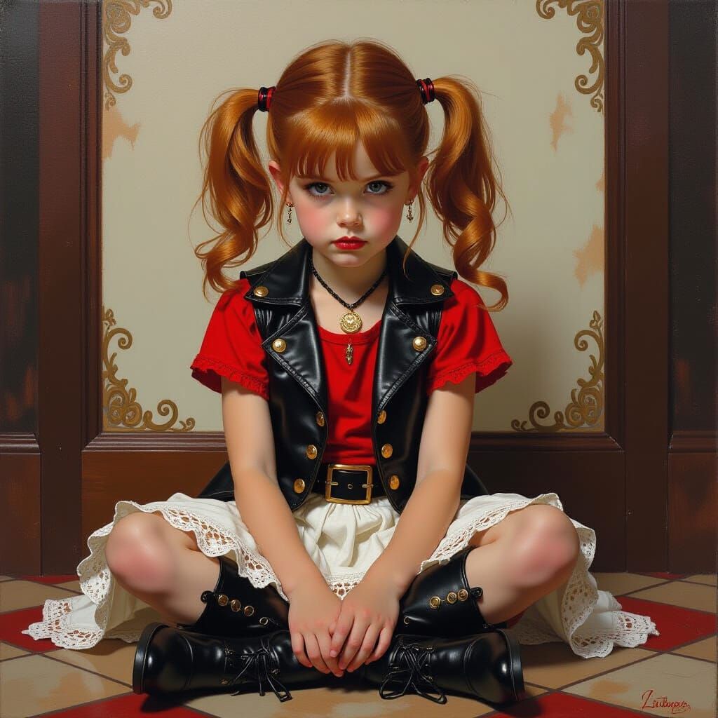 Gothic Oil Painting of a Girl in Dark Sensual Style