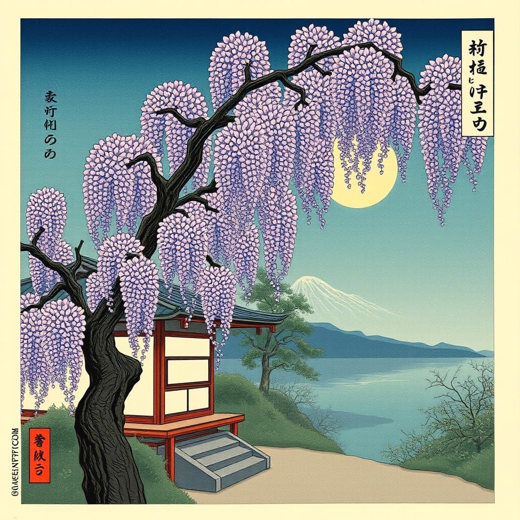 Ukiyo-e Japanese Spring Sun With Wisteria Blossoms