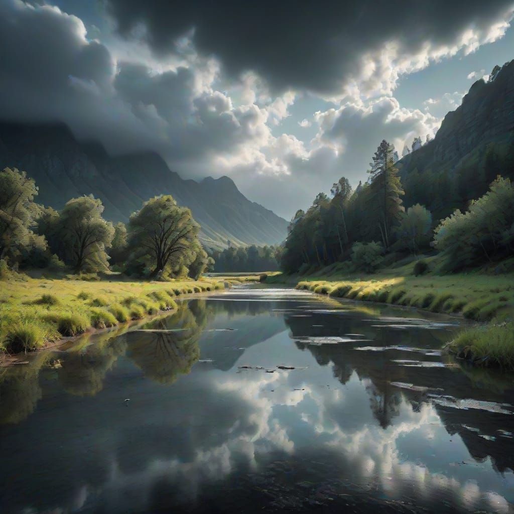 Cool Gray Landscape with Warm Sunlit Streaks