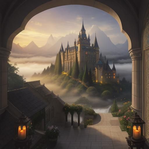 Woman in Dornish Attire Before Ancient Castle