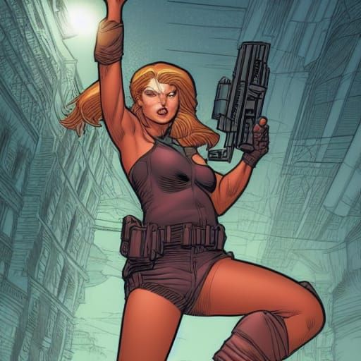 Russian Spy Action Heroine in Comic Book Style