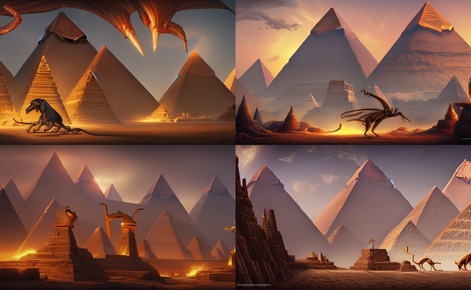 Menacing Egyptian Monsters Attack Pyramid: Digital Art