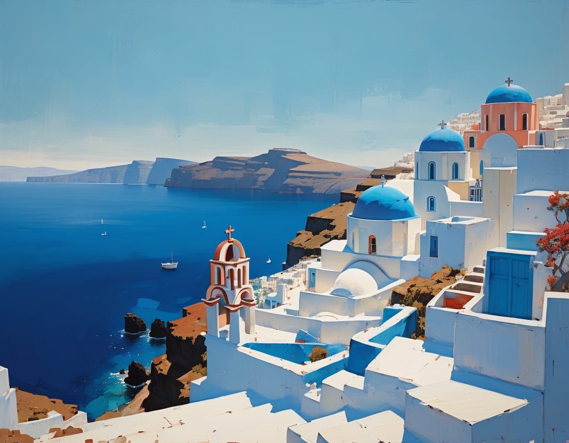 Breathtaking Santorini Coastal Village in Vibrant Colors