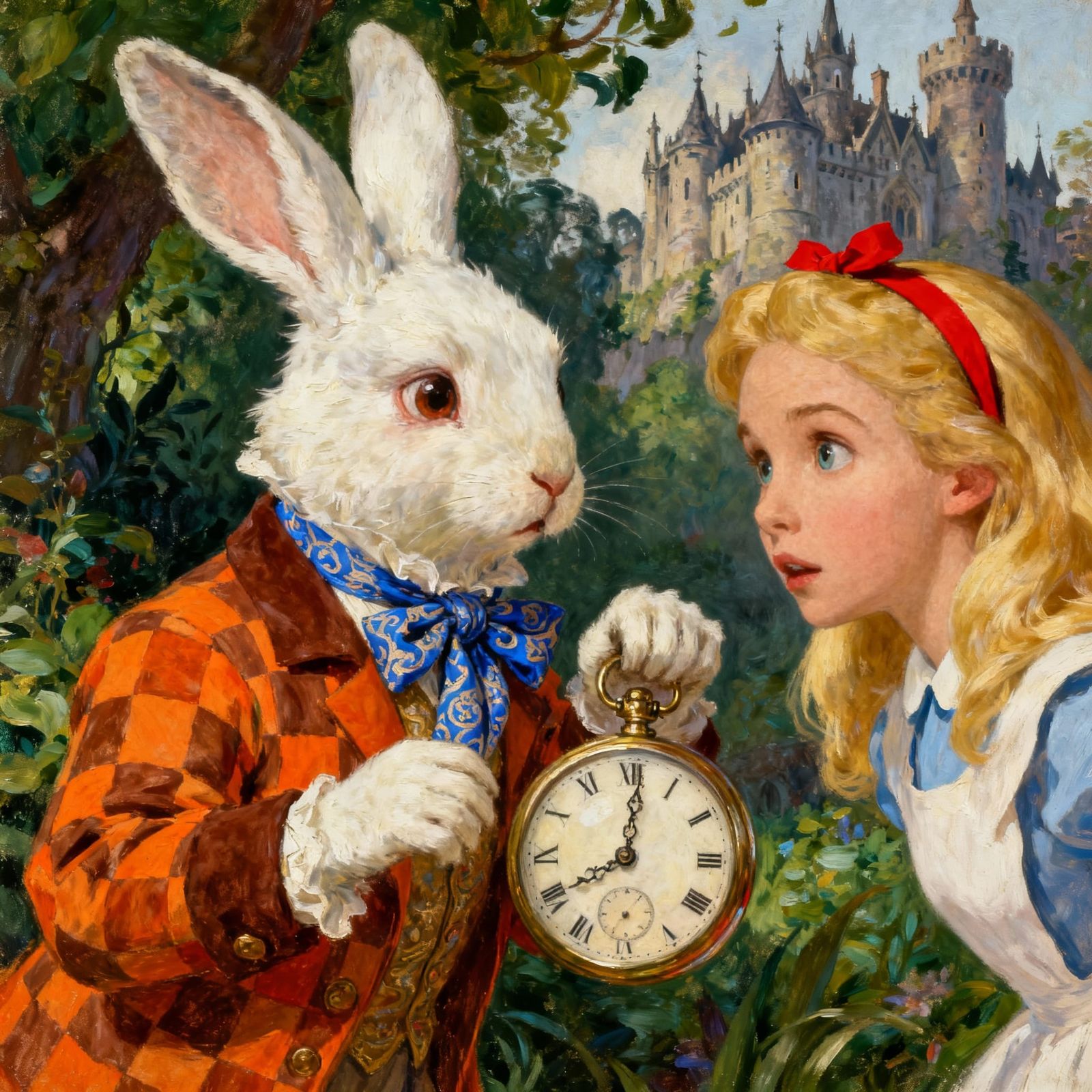 Alice and the White Rabbit with Pocket Watch