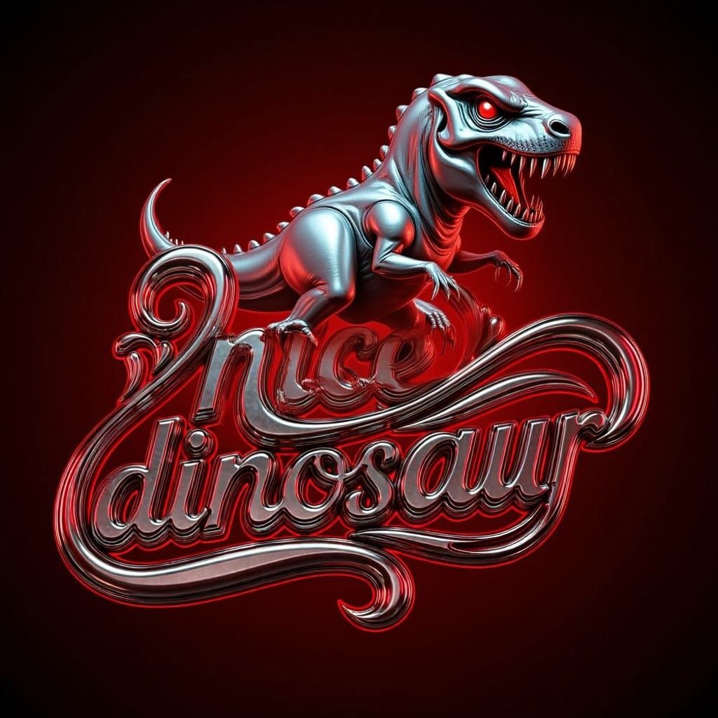 Move down the text that says "Nice Dinosaur"  and add a line drawing of a T-Rex dinosaur above the text made out of liqu...