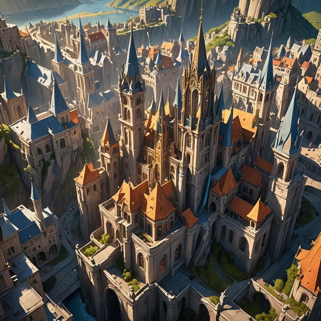 Fantasy Cityscape: Gleaming District on High Cliffs