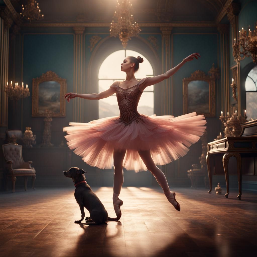 Ballerina and Dog Dance: Detailed Fantasy Art