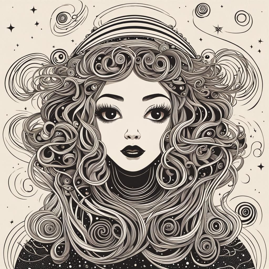 Spaghetti Noodle Goddess Floating in Space