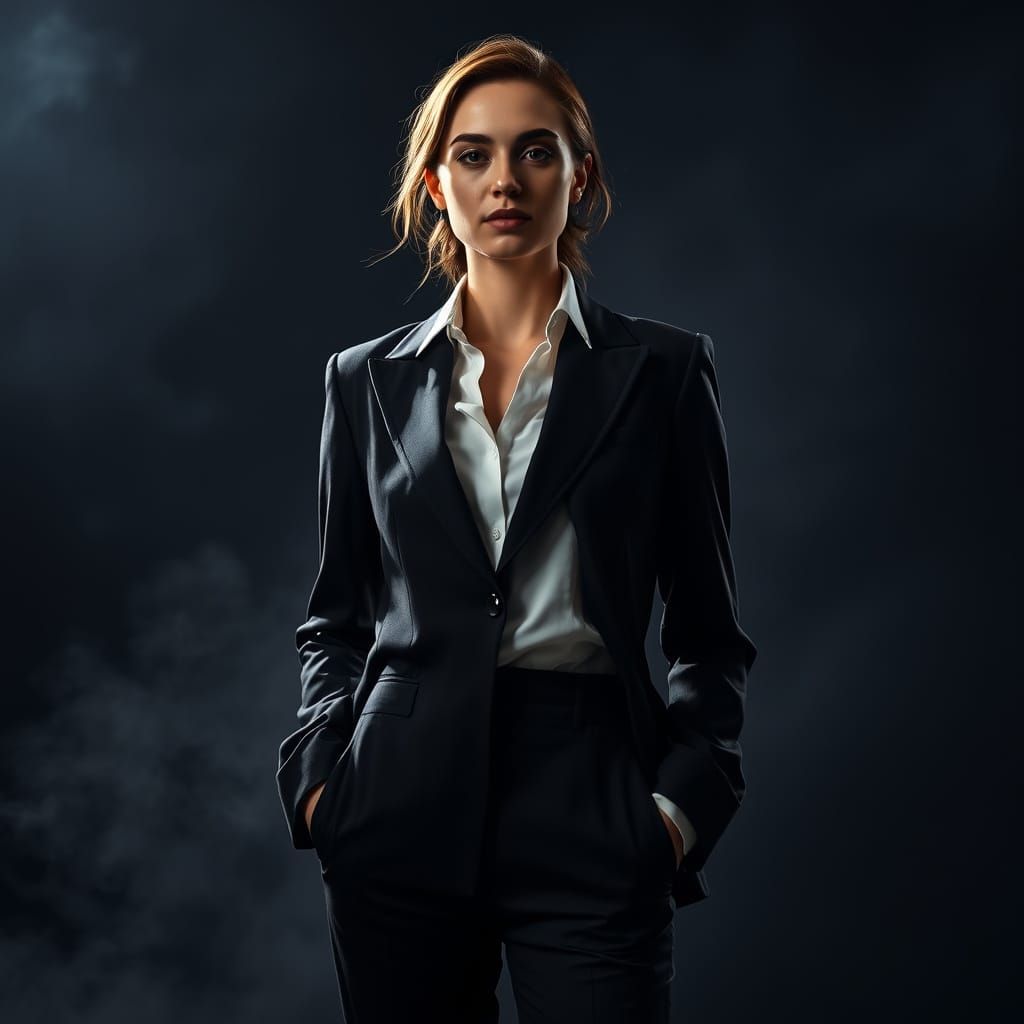 Cinematic Portrait: Confident Woman in Luxury Suit
