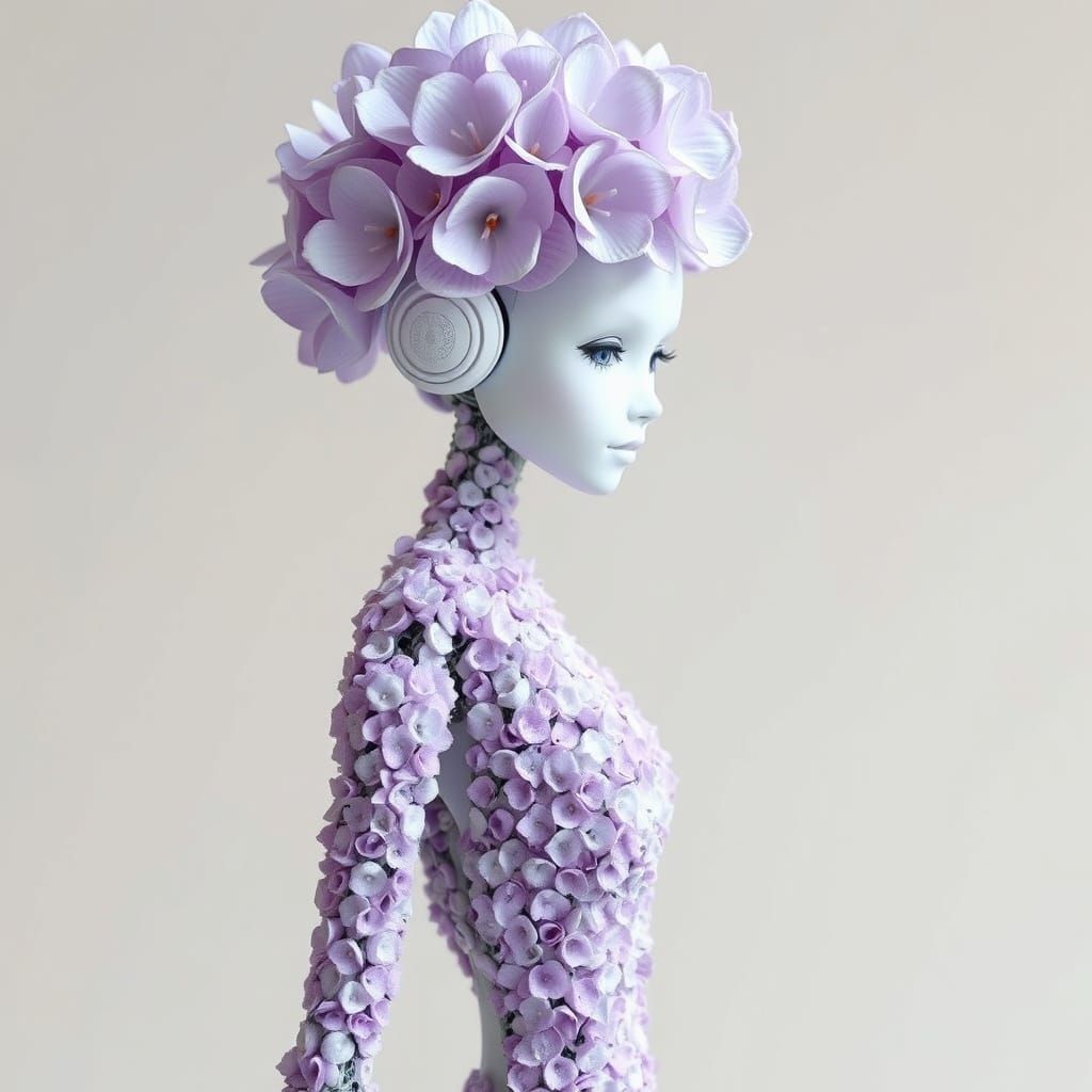 Ethereal Robot Goddess Amongst Lavender Blooms