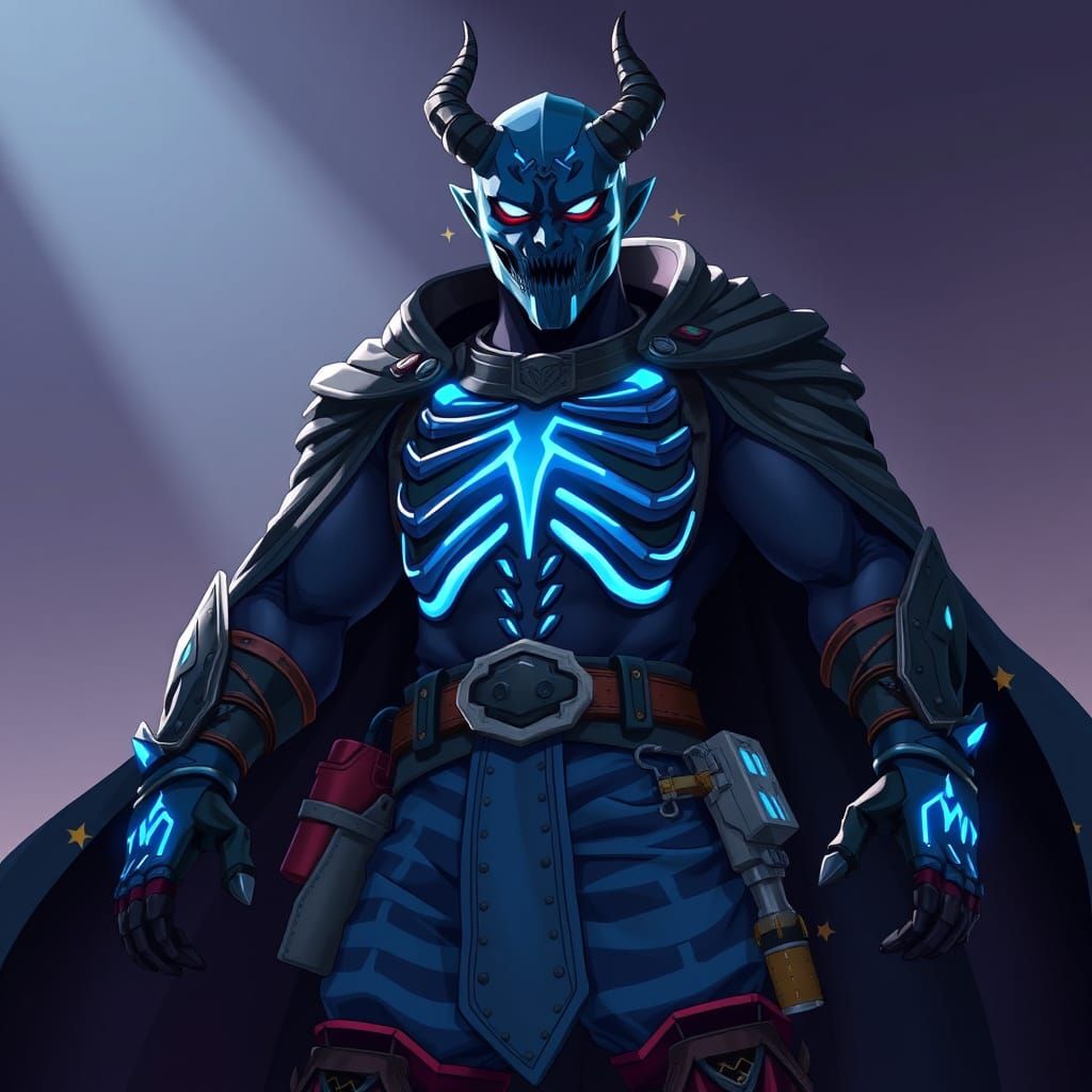 Cyberpunk Warrior in Dark Blue Armor
