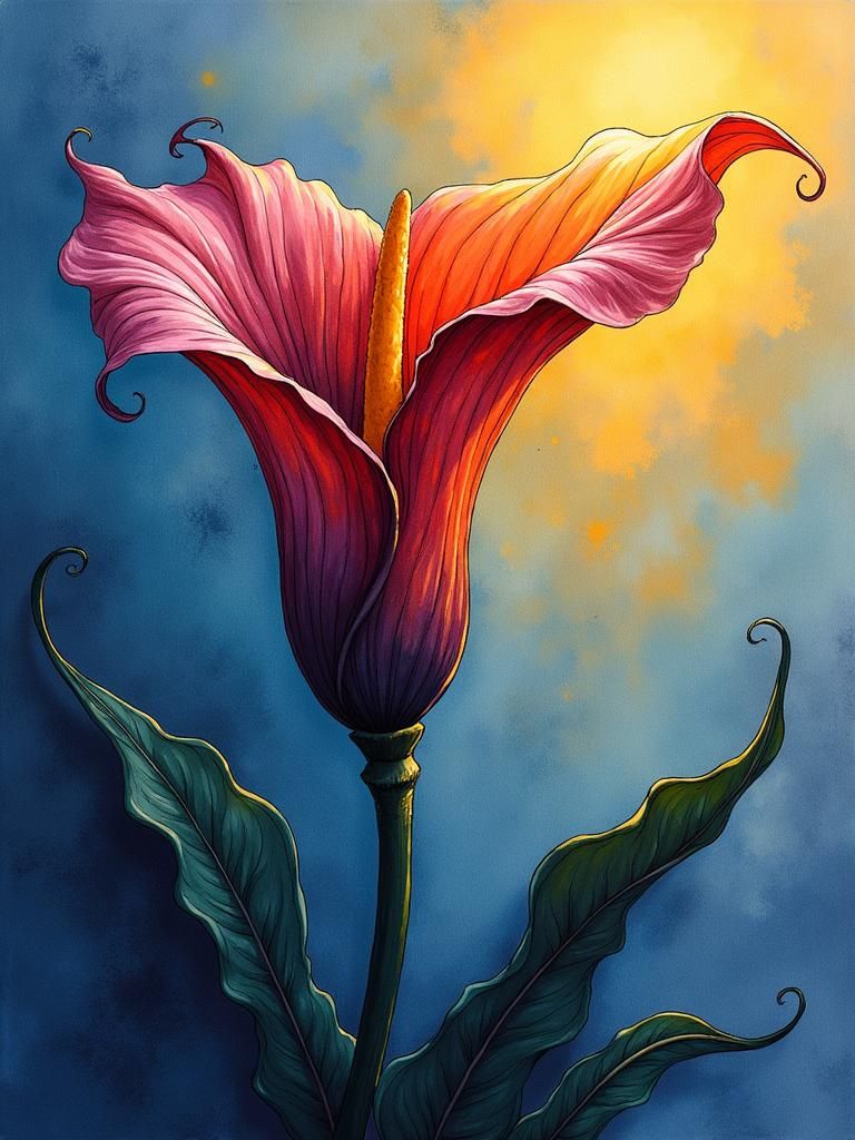 Gothic Calla Lily in Watercolor and Ink