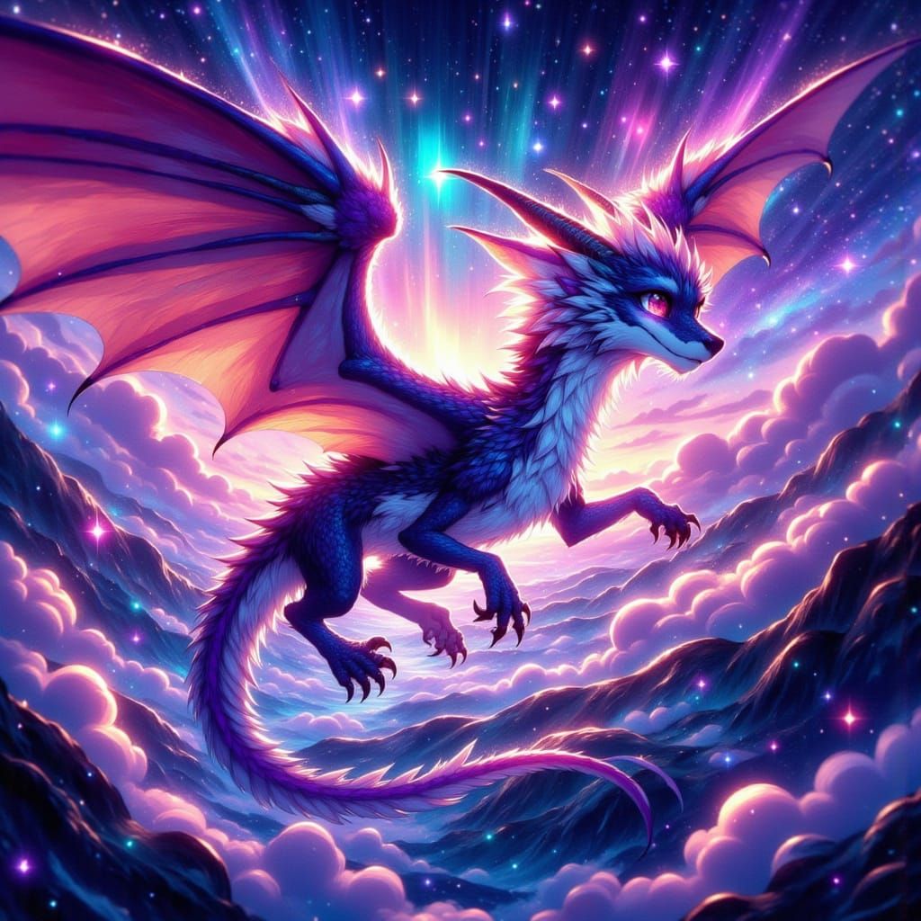 Celestial Dragon Among the Stars in Dreamlike Fantasy Style