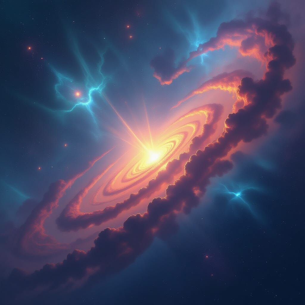 Vibrant Cosmic Sky with Swirling Nebulae and Galaxies