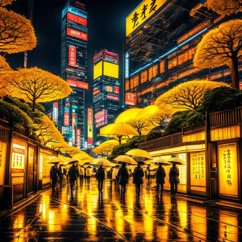 Vibrant Neon Tokyo Park at Night