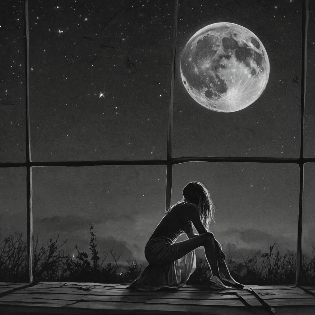 Abstract Drawing: Moonlit Figure Reflecting