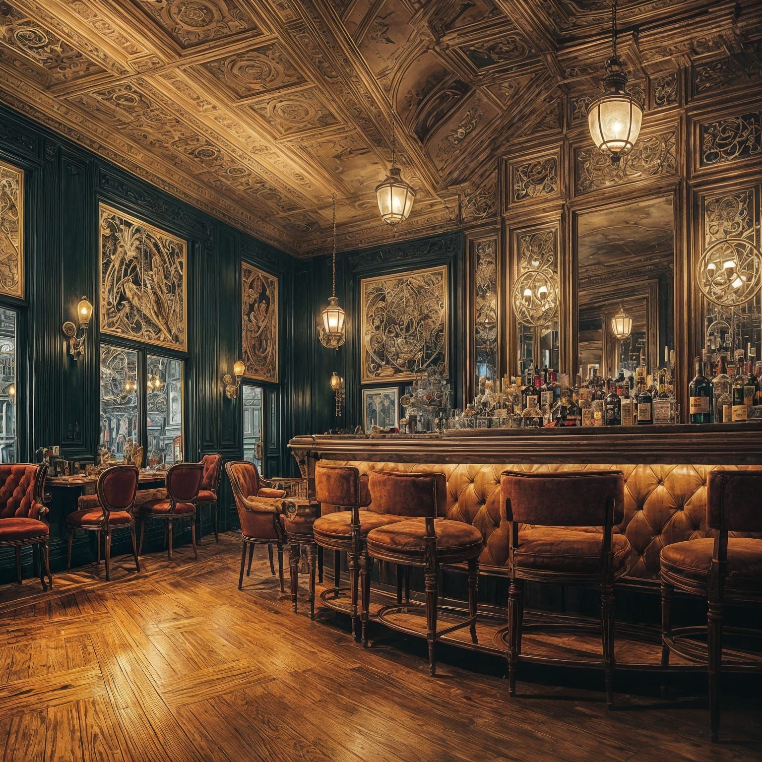 Roaring 20s Speakeasy Scene in Art Deco Style