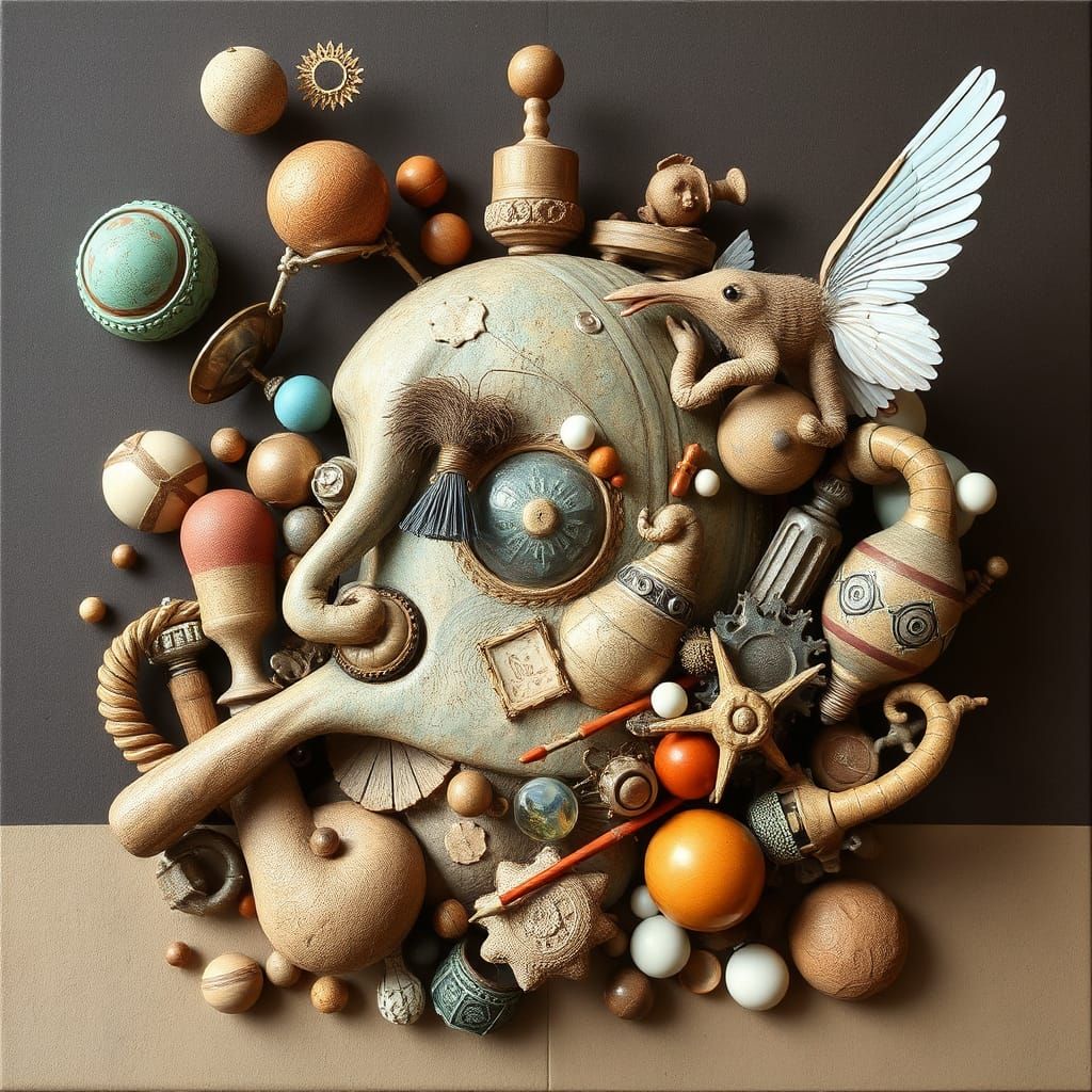 Surrealist Assemblage Sculpture with Found Objects