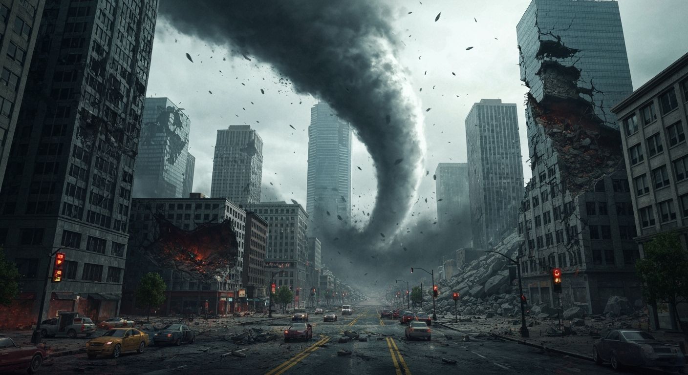 Dystopian City Destroyed by Tornado and Earthquake