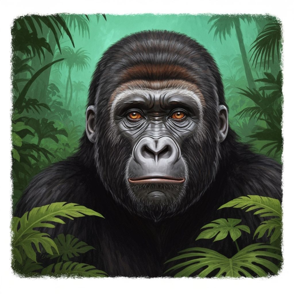 Gorilla Portrait in Detailed Jungle Matte Painting Style