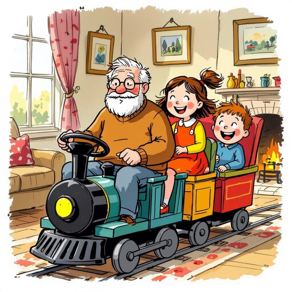 Whimsical Chair Train Adventure with Grandfather