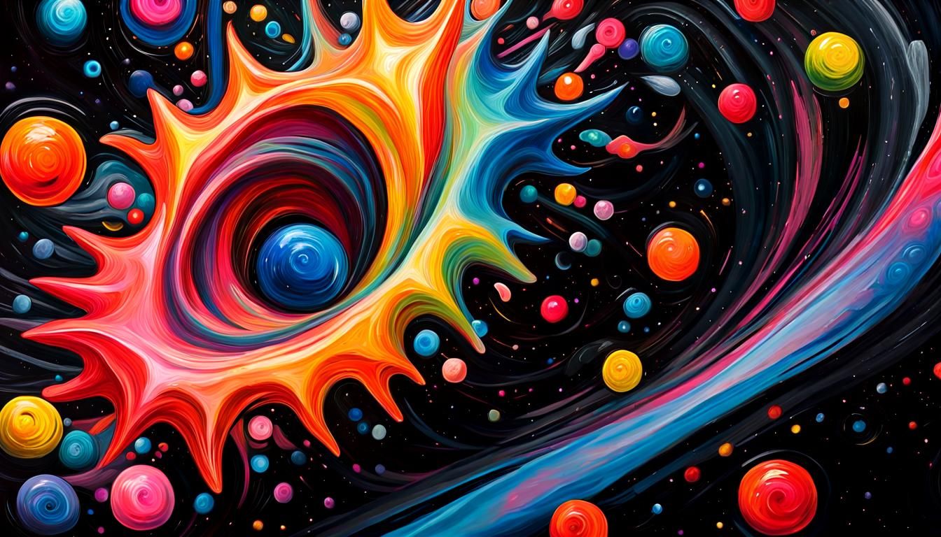 Vivid Binary Star Cluster in Impasto Oil Paint Style