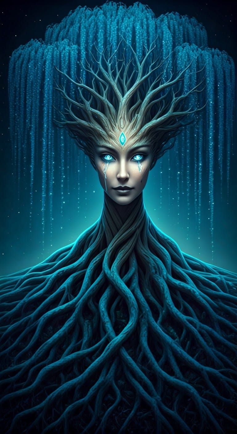 Magical Weeping Tree on Floating Sky Island