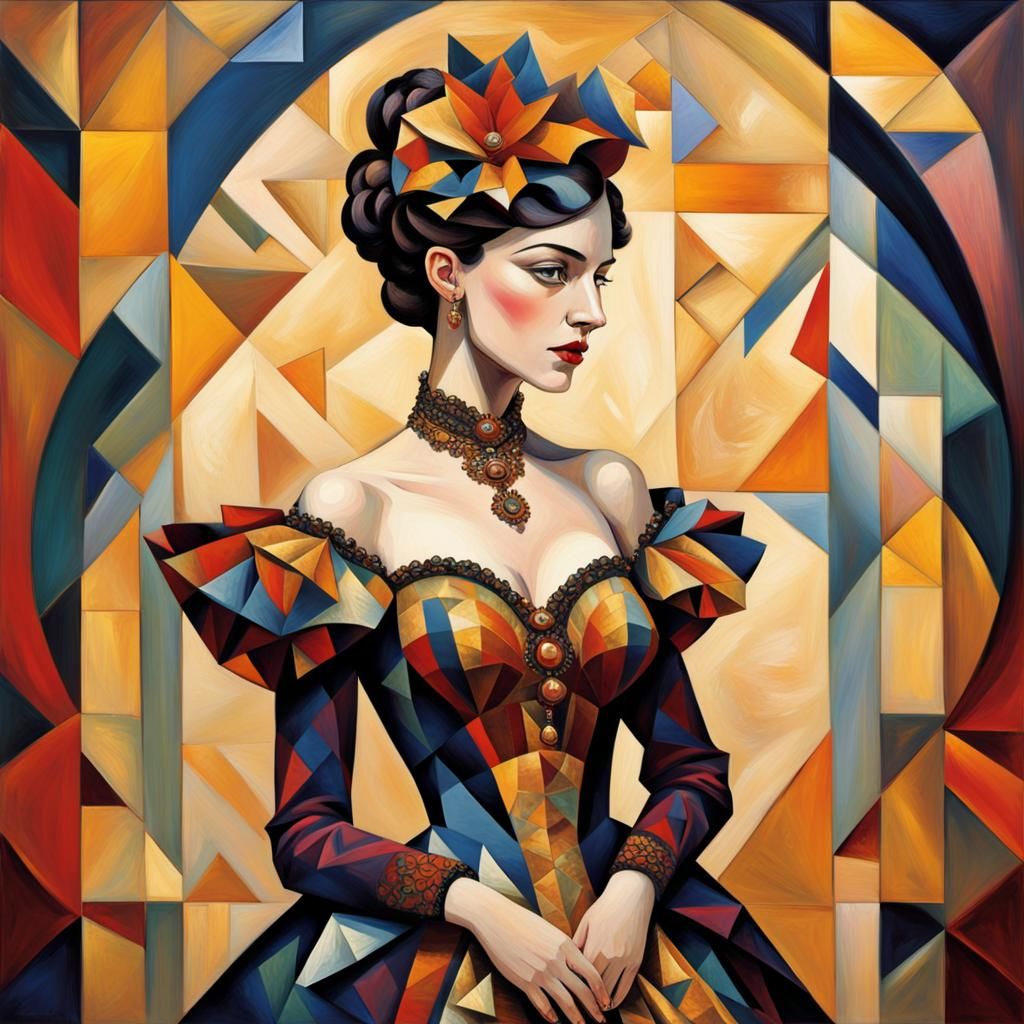 Ornate Victorian Woman in Cubist Art Deco Style