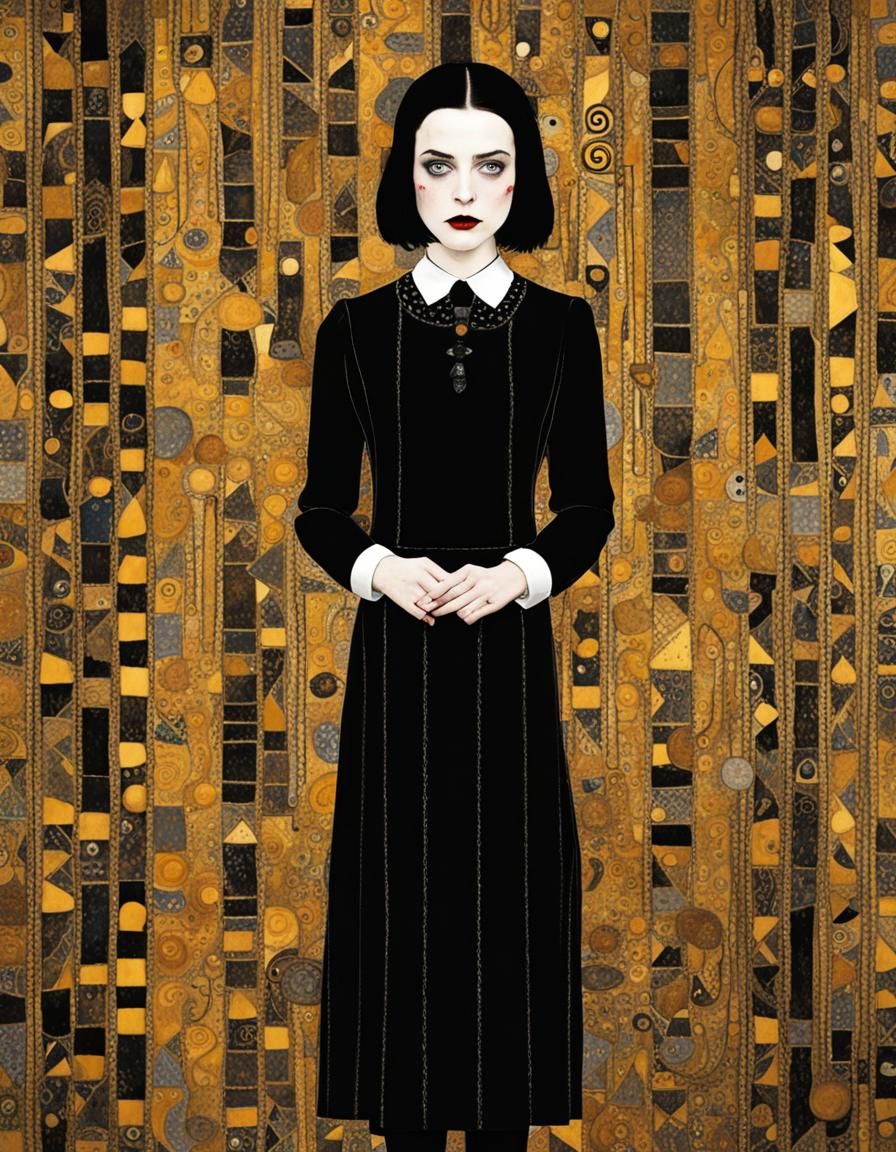 Wednesday Addams Portrait in Klimt Style