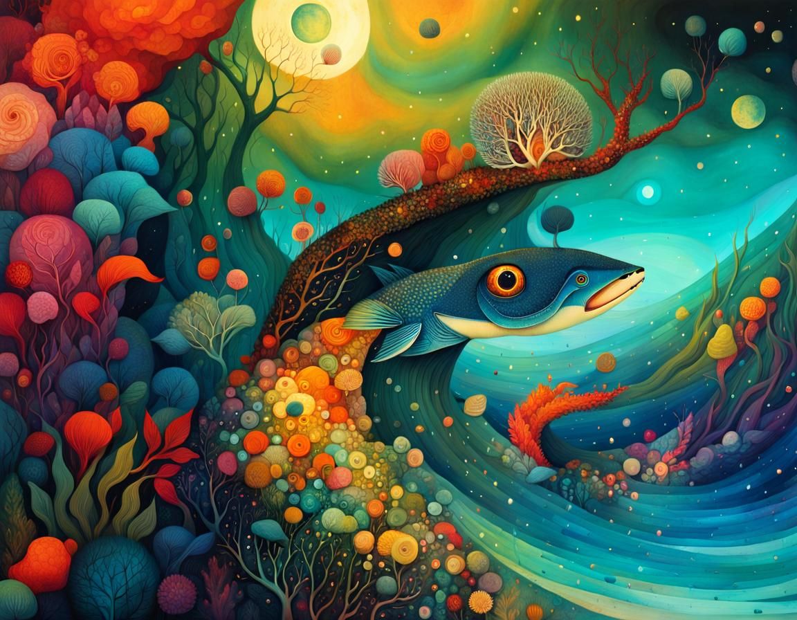 Ocean at Night: Vibrant Collage Poster Art