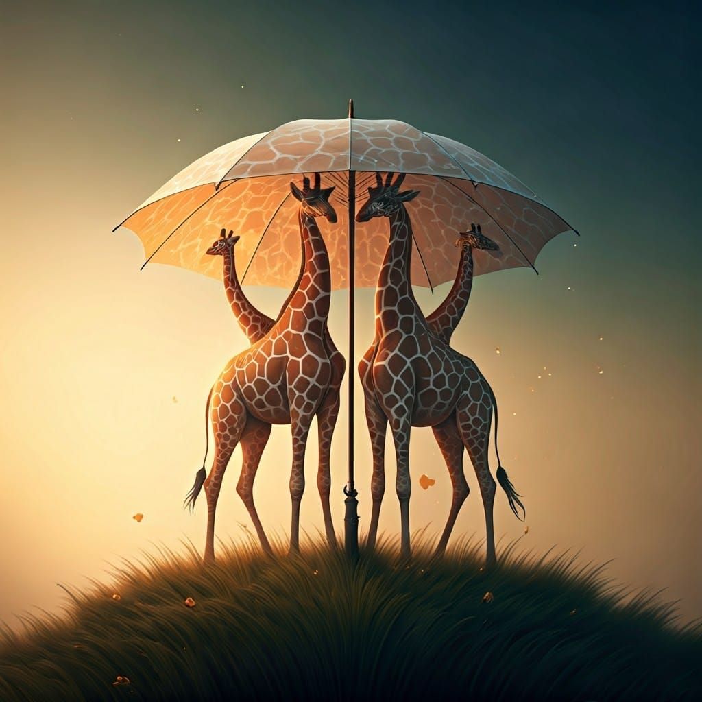 Giraffe Umbrella in Whimsical Fantasy Landscapes