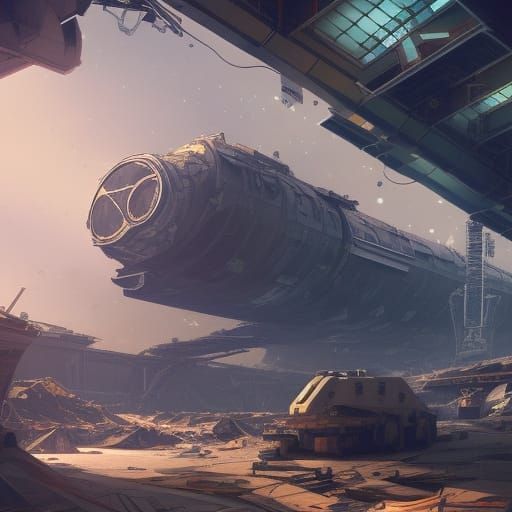 Detailed Space Station Cargo Bay Concept Art