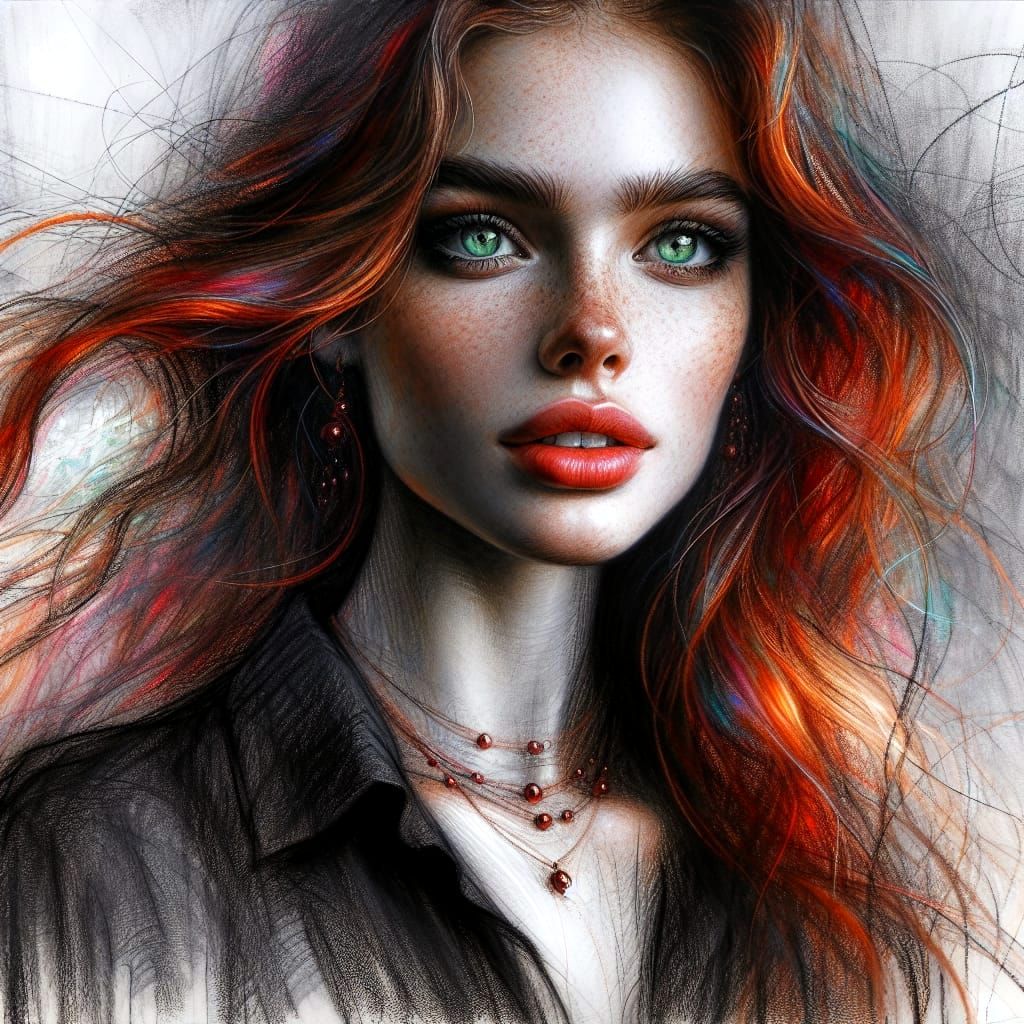 A Charcoal Figure Study of a Vibrant Young Irish Woman