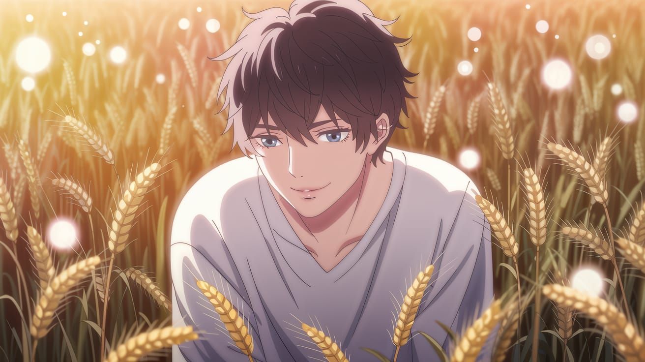 Anime Portrait in Golden Wheat Field