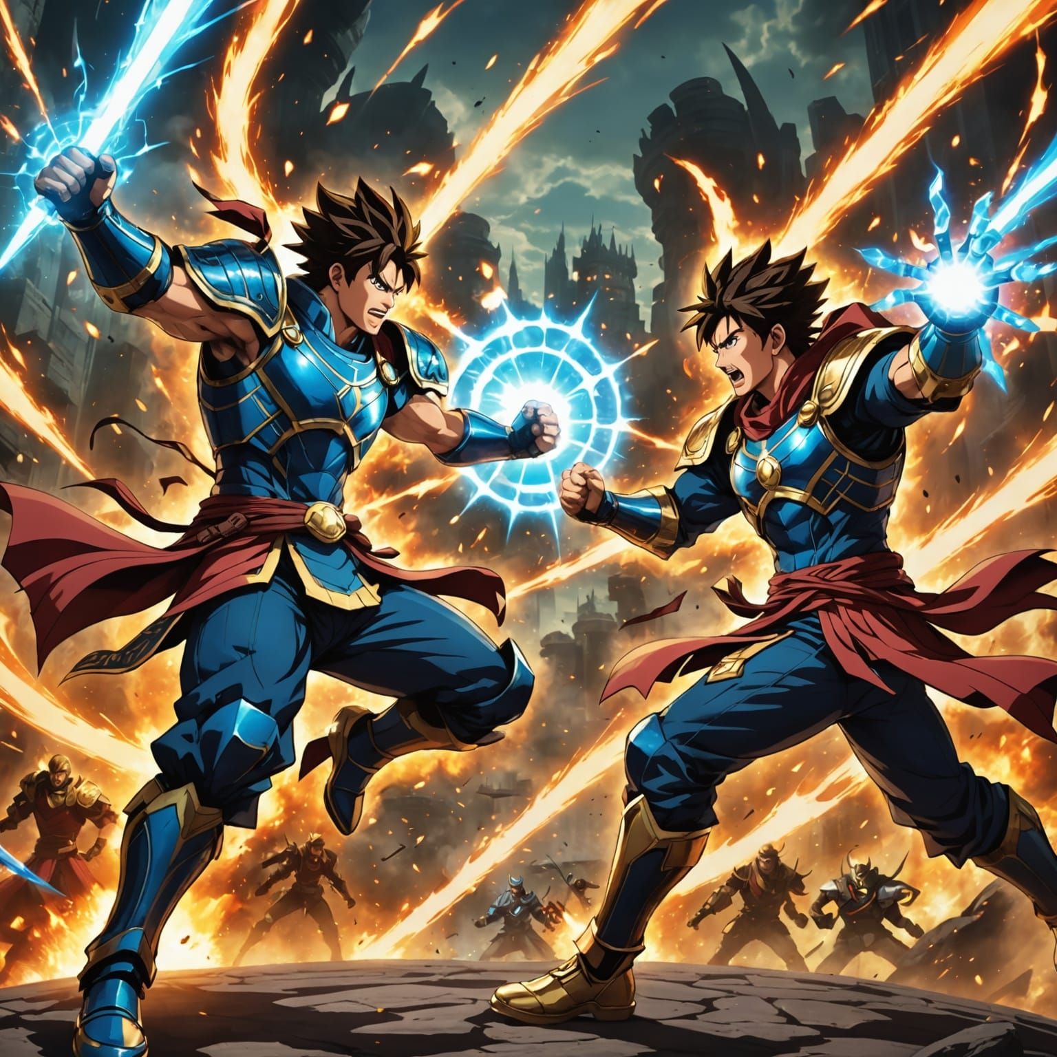 Epic Anime Battle Scene with Elemental Powers