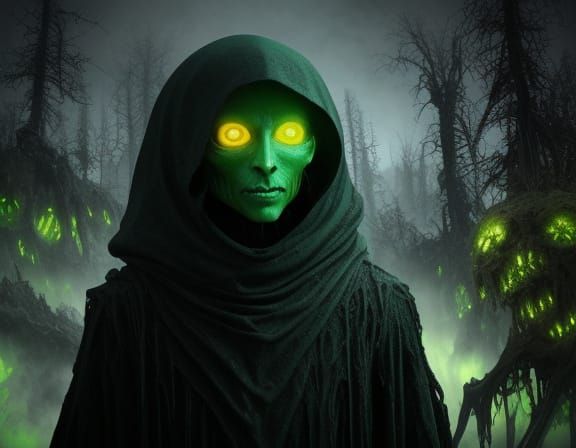 Creepy Alien in Surreal, Unsettling Landscape